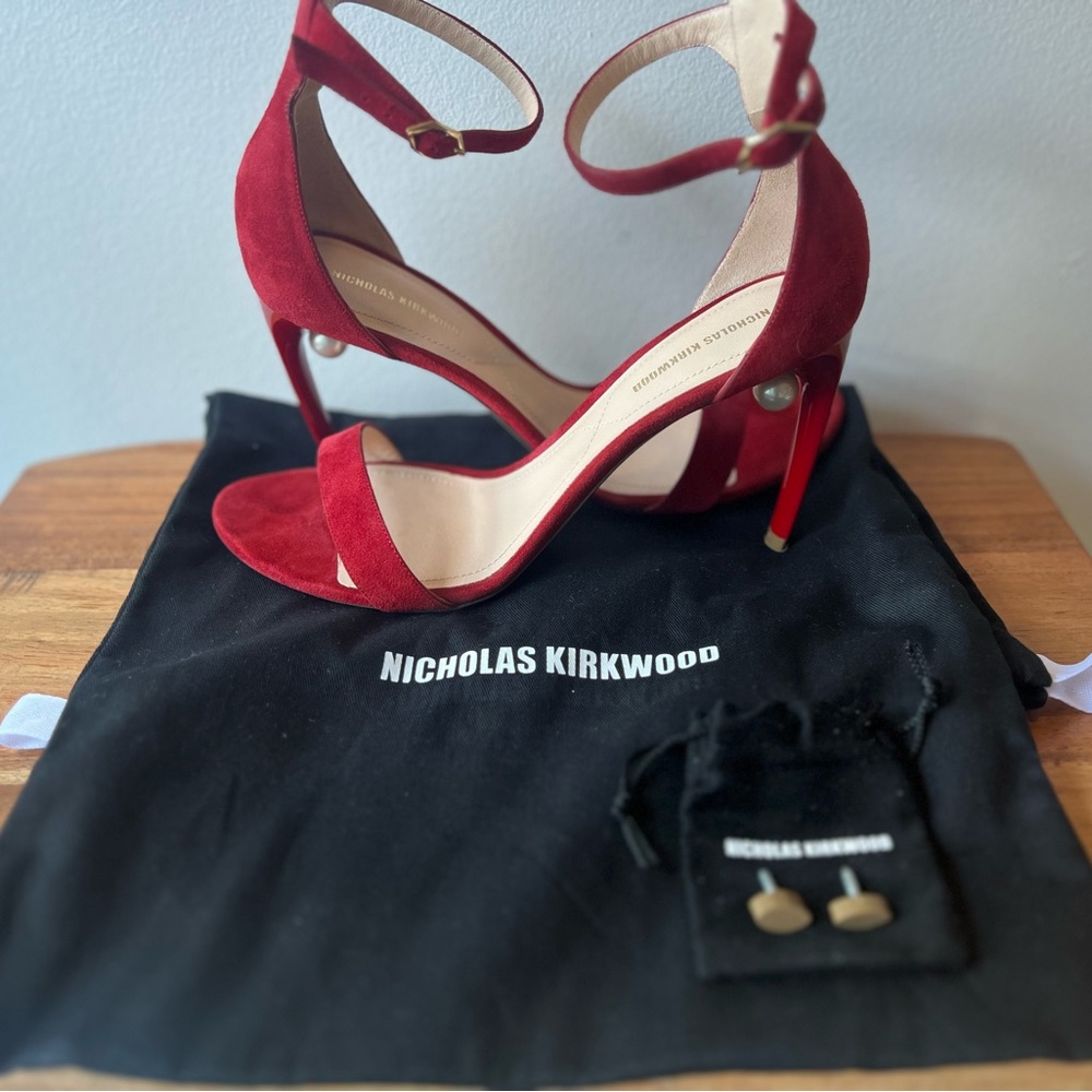 Nicholas Kirkwood Red Heels with Pearl Detail - Picture 8 of 8